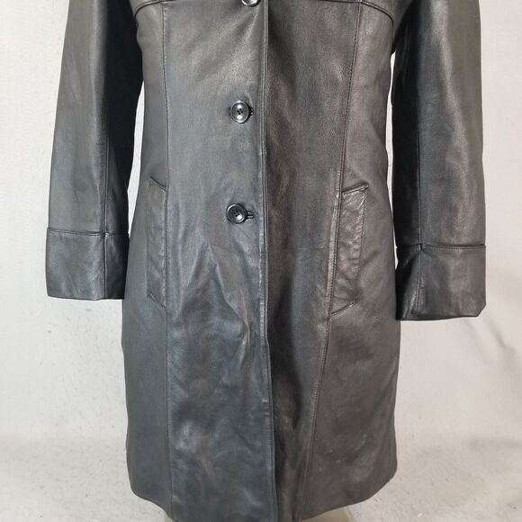 Wilsons Leather Pelle Leather Trench Coat Womens Small Black Thinulate Liner - Picture 3 of 15